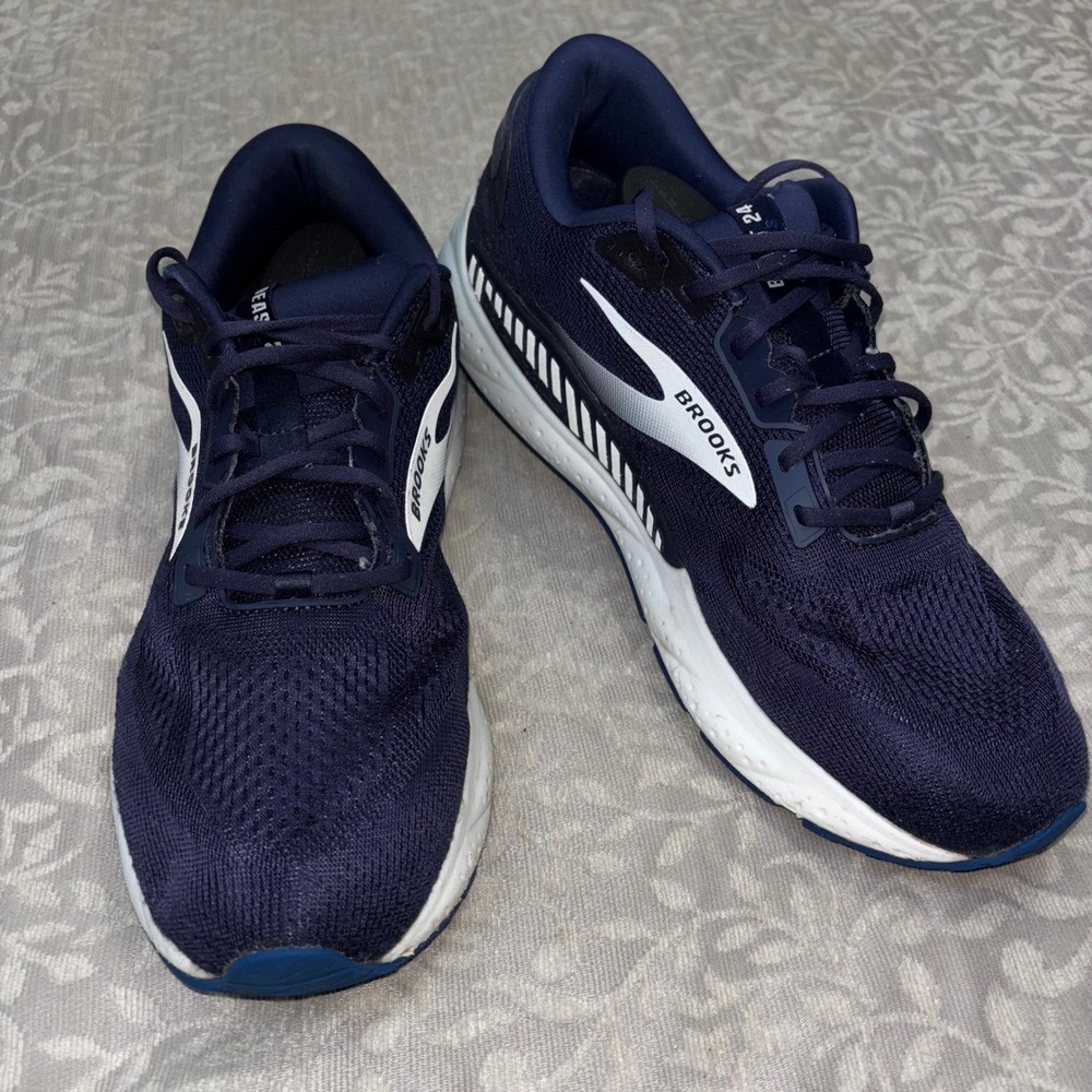 Brooks Beast GTS 24 Mens Running Shoes Navy Blue White Stability Sneakers Size15